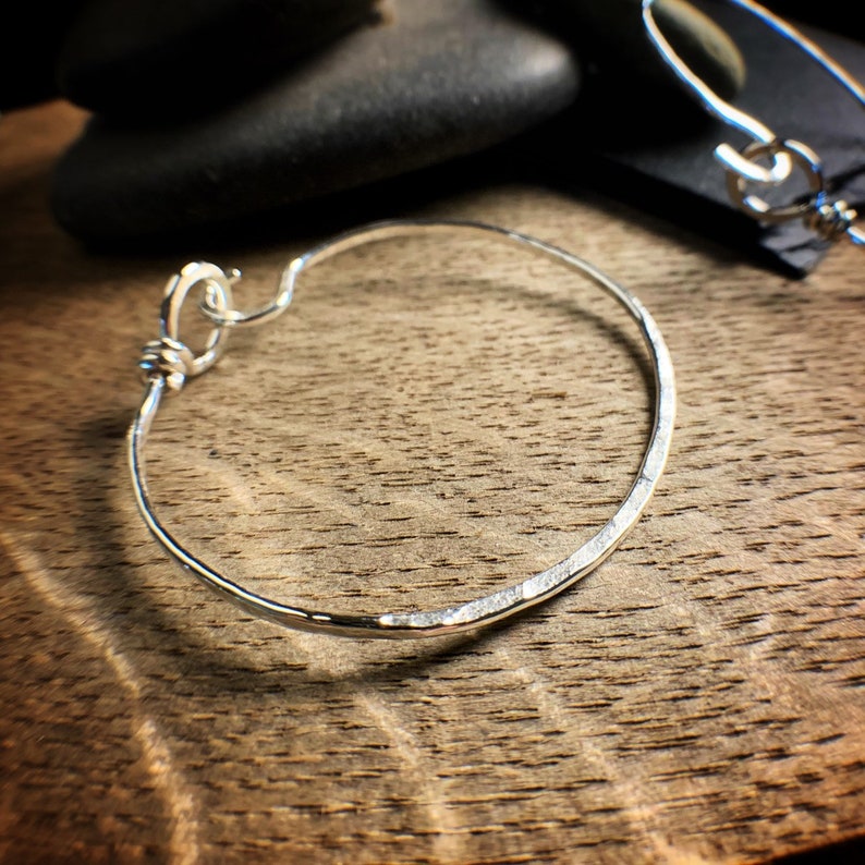 Sterling silver hammered bangle hook and loop bracelet image 3