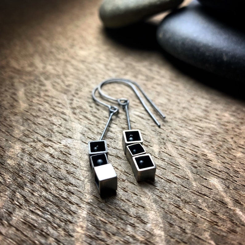 Sterling silver geometric square kinetic earrings image 2