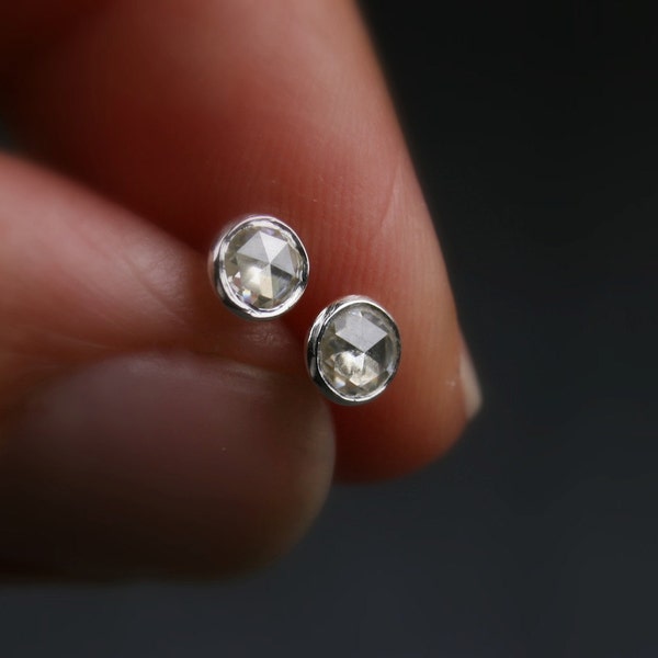 Rose cut Moissanite and sterling silver bezel set earrings - 4mm