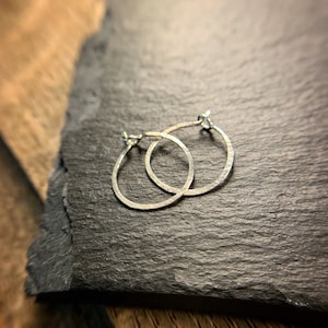 Tiny sterling silver hammered hoops image 1