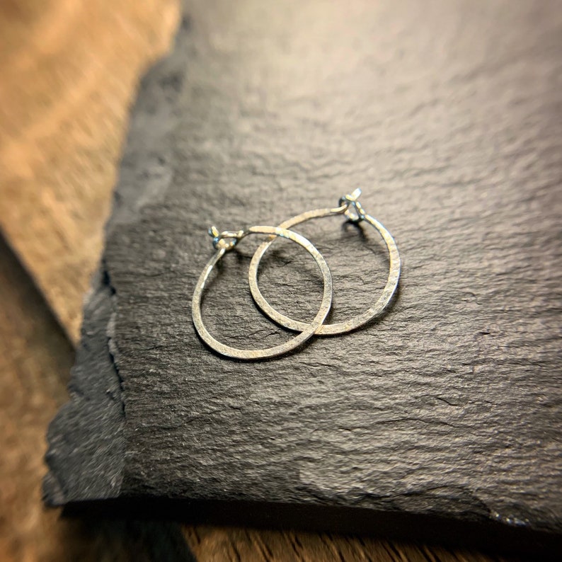 Tiny sterling silver hammered hoops image 1