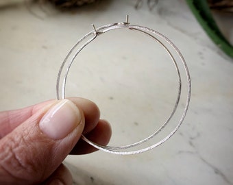 Sterling silver large hammered hoops   1 3/4 inches