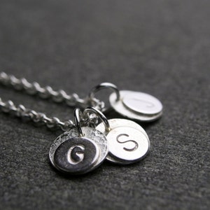 Tiny mother's initial hammered pendant family tree necklace sterling silver