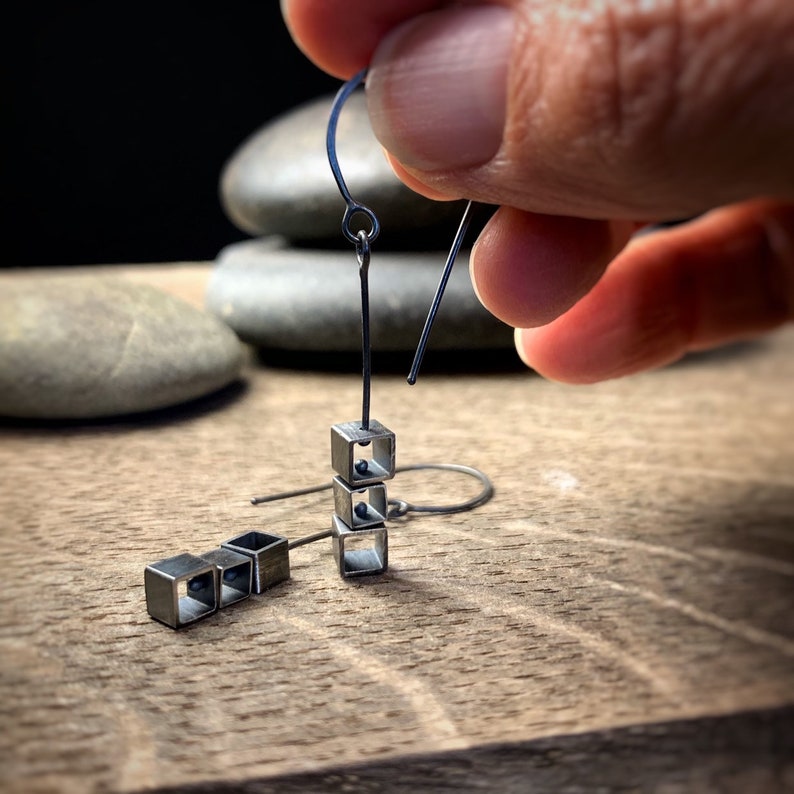 Sterling silver geometric square kinetic earrings image 5