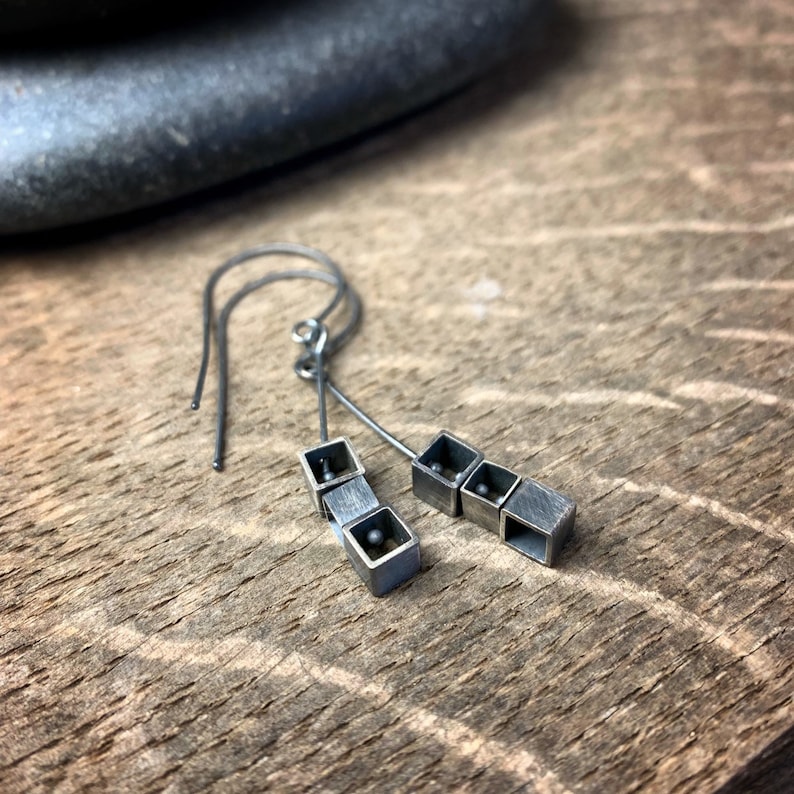 Sterling silver geometric square kinetic earrings image 3