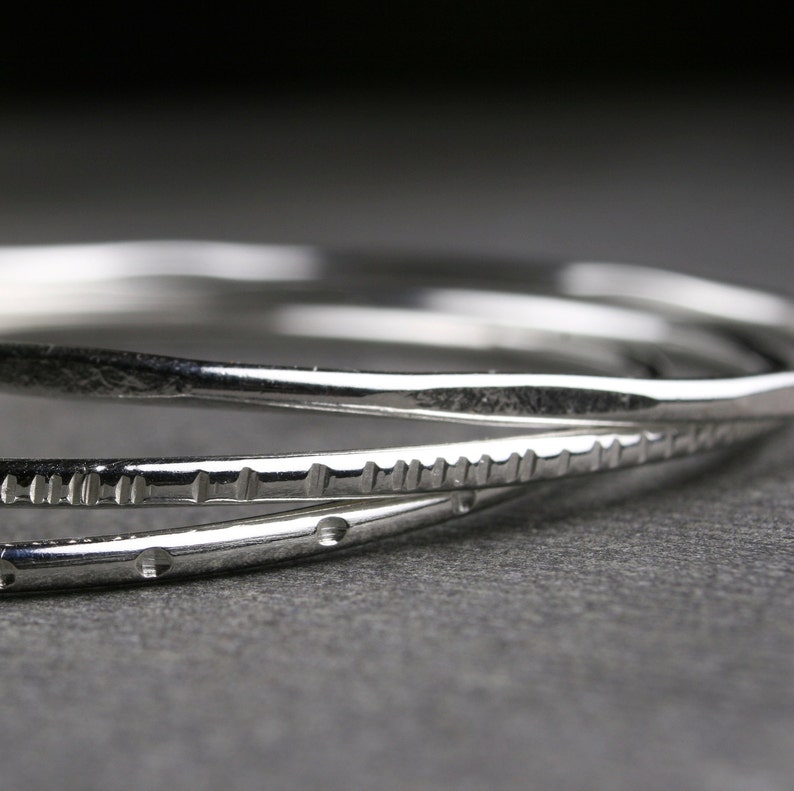 Sterling silver bangle bracelets textured stacking set of Etsy