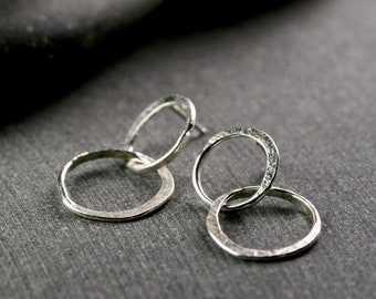 Sterling silver hammered double hoop earrings