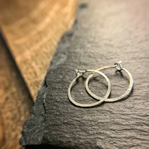 Tiny sterling silver hammered hoops image 7