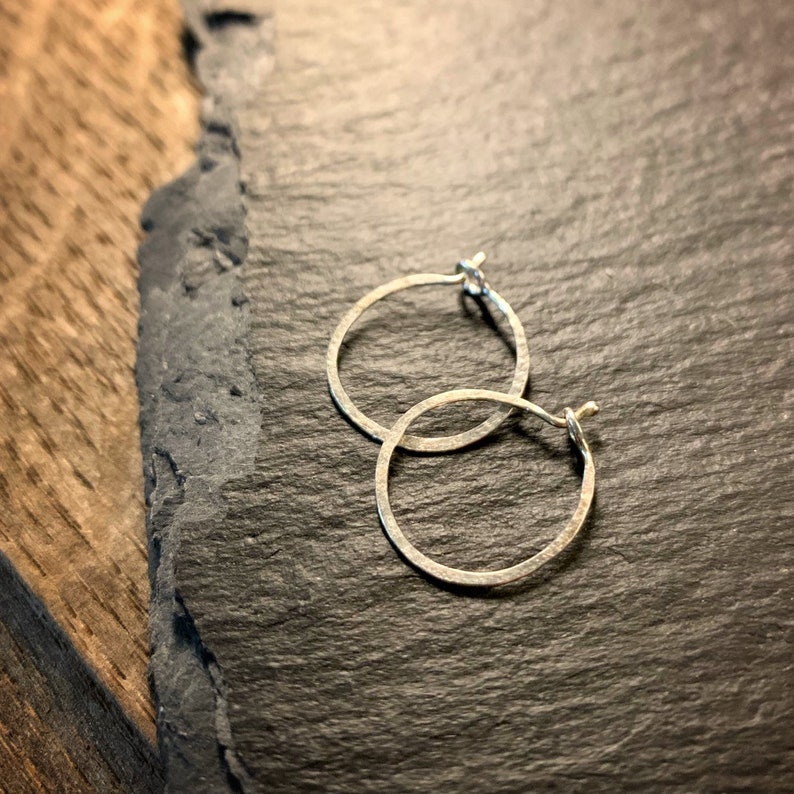 Tiny sterling silver hammered hoops image 3