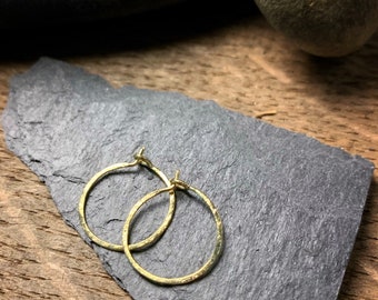 Hammered hoops in solid 18 karat yellow gold tiny  1/2 inch
