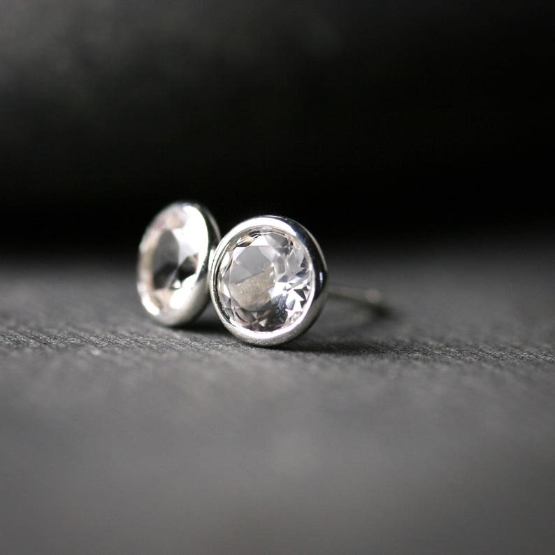 6mm round bezel set white topaz sterling silver martini cocktail stud earrings image 1