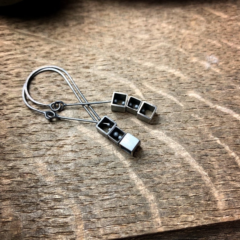 Sterling silver geometric square kinetic earrings image 1