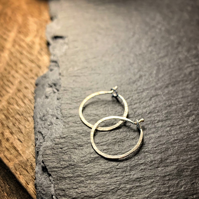 Tiny sterling silver hammered hoops image 6