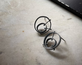 Mid Century Atomic earrings in oxidized sterling silver
