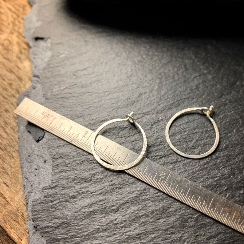Tiny sterling silver hammered hoops image 2