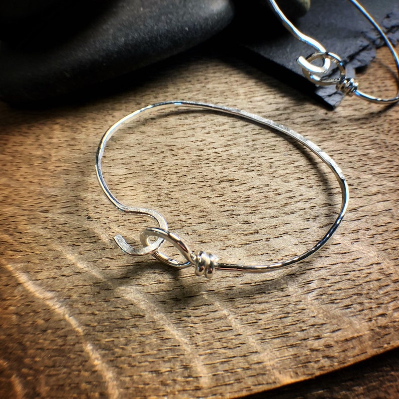 Sterling Silver Hammered Bangle Hook and Loop Bracelet Etsy