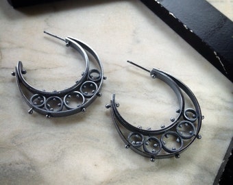 Modern oxidized sterling silver statement hoop earrings
