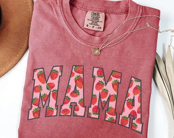 Maglietta Strawberry Mama Comfort Colors, maglietta Varsity Mom