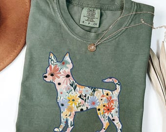 Comfort Colors® Chihuahua Shirt, Blumen Chihuahua Shirt, Chihuahua Liebhaber Shirt, Geschenk für Chihuahua Mama, Chihuahua Mutter Geschenk, Haustier Besitzer Geschenk
