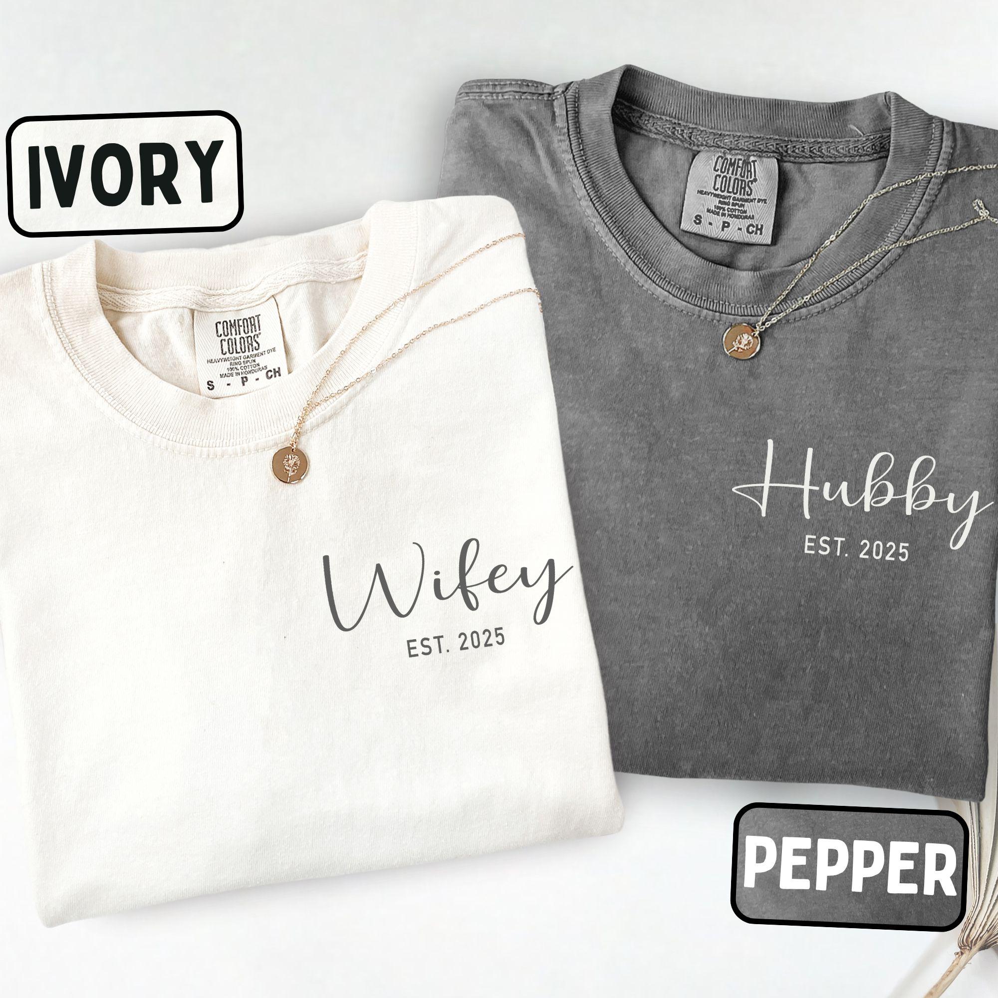 Custom Wifey & Hubby Comfort Colors® T-shirt, Personalized Engagement Gift, Matching Couples Outfit, Wedding Party Tee, Bride Groom Gift