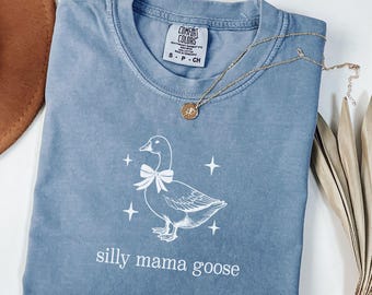Comfort Colors® Silly Mama Goose Shirt, One Silly Goose Mom, Mama Goose Coquette Bow Tee, Mom Gifts, Custom Goose Family Shirt, Mother&#39;s Day