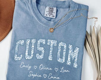 Comfort Colors® Custom Shirt, Custom Floral text T-shirt With Kids Names, Custom Text Tee, Floral Mimi T-Shirt, Floral Mama With Kids Names