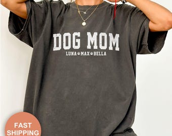 Comfort Colors Custom Dog Mom Shirt, Personalized Names, Retro Tee