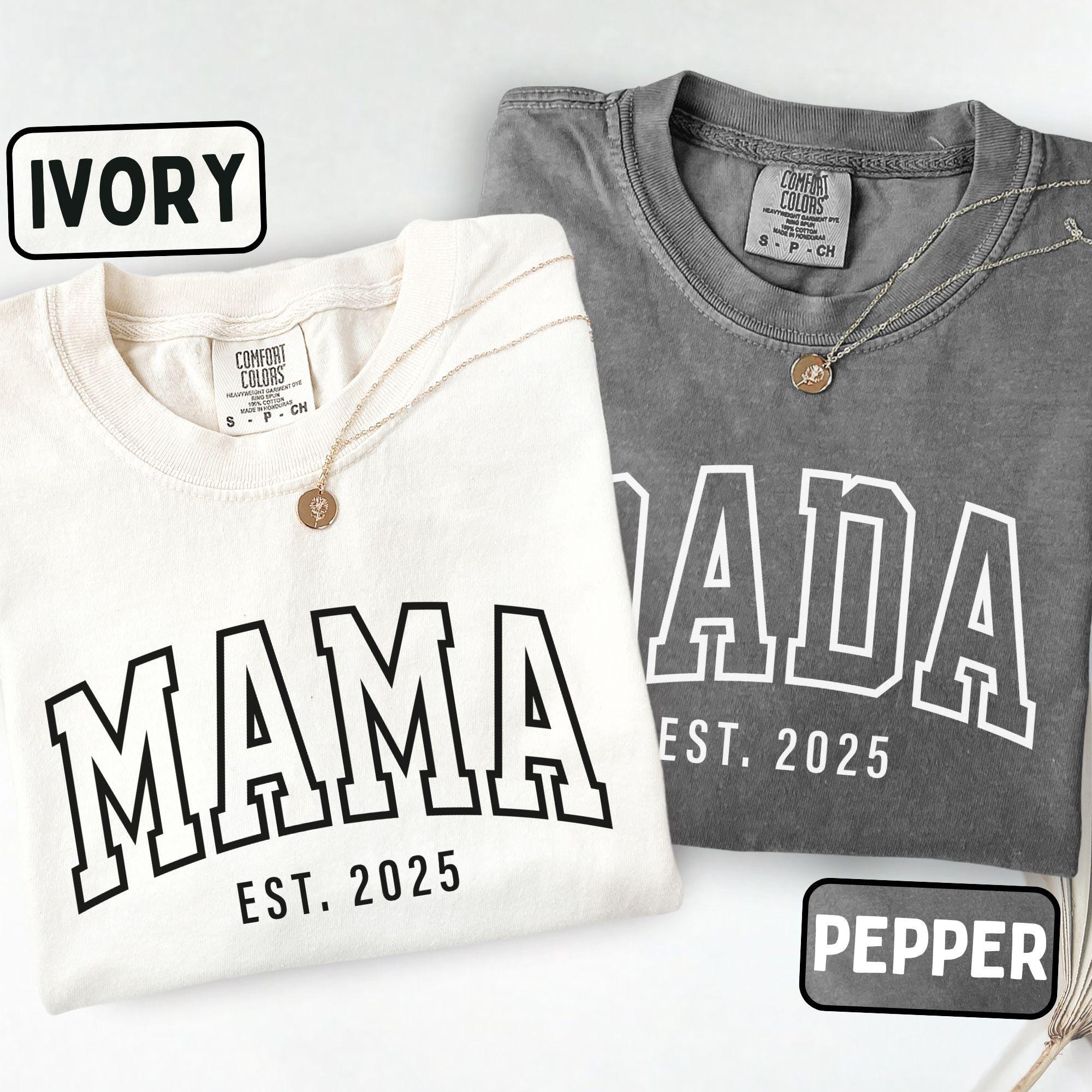 Custom Mama Dada Comfort Colors® T-shirt, Personalized Mom and Dad Shirt, Pregnancy Announcement Tee, Matching Parents Outfit Gifts