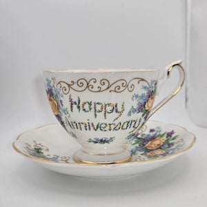 Teacup Set - Queen Anne Happy Anniversary Tea Cup & Saucer Fine Bone China