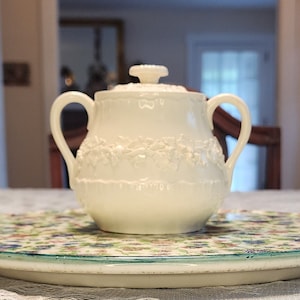 Sugar Bowl - Vintage Wedgwood Embossed Queensware Cream Sugar Bowl