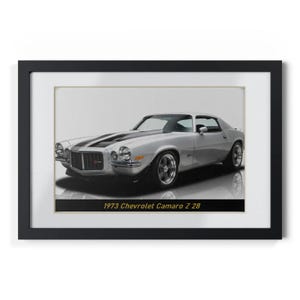 Iconic 1973 Chevrolet Camaro Z28 Muscle Car Poster - Legendary Silver Classic
