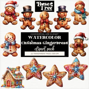 Watercolor Christmas Gingerbread Clipart Pack | Gingerbread Man Transparent Background | Instant Digital Download |Unlimited Commercial Use