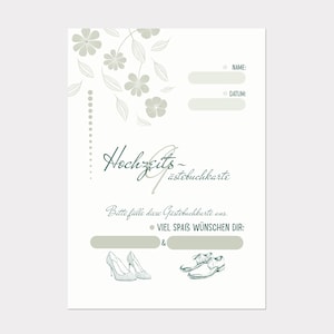 Guest book, guest book card, memory, wedding, green, florar, A5, print yourself, download, DIY, elegant, modern, designer template, gift