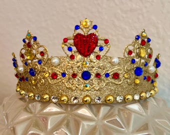 Snow White Inspired Tiara - Hand Made- Gold with Crystal Rhinestones-