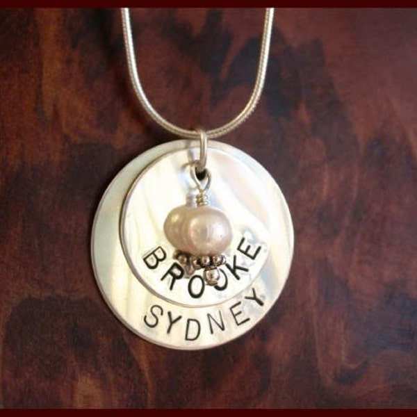 Personalized Custom Hand Stamped Sterling Silver Two Circle Pendant Necklace