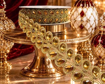 Gold Crystal Rhinestone Trim 1”wide x 9 meters *Preorder*, Luxury Decorative Trim, DIY Wreath, Costume & Embellishment, Wreath Attachment