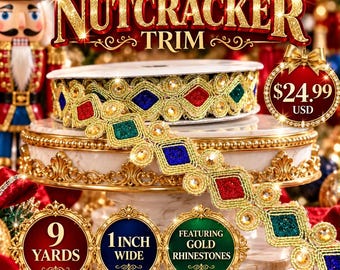 Luxury The Nutcracker Appliqué Trim 1” Wide x 9 Meters, Luxury Decorative Trim DIY Wreaths, Attachments, Costume Home Decor Embellishment