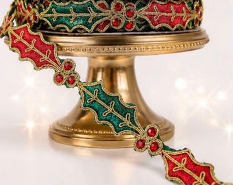 Traditional Holly Exclusive Trim 1” Wide x 9 Meters | Luxury Decorative Trim | Costume & Home Decor Embellishment, Wreath Attachments