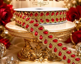 Red Crystal Rhinestone Trim 1”wide x 9 meters *PREORDER*Luxury Decorative Trim, DIY Wreath, Costume & Embellishment, Wreath Attachment