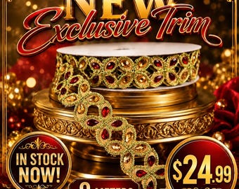 Red Gold Crystal Rhinestone Trim 1”wide x 9 meters Luxury Decorative Trim, DIY Wreath, Costume & Embellishment, Wreath Attachment