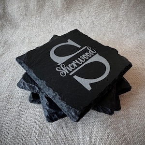 Personalized Slate Coasters: Engraved Stone Drink Coasters, Set of 4