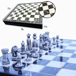 Unique Metal Chess Set with Storage 14&#39;&#39; x 14&#39;&#39; | Personalized Foldable Metal Gift-Birthday Chess Set