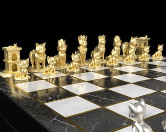 Cat Chess Set: Personalized Handmade  Board Game