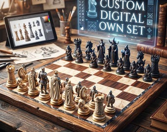 Diseño de juego de ajedrez temático personalizado / Piezas de ajedrez 3D y archivos de tablero personalizados / Colección STL hecha a medida