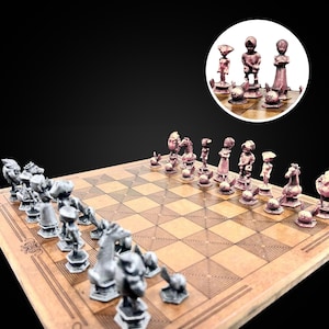 Time Of Zelda Metal Chess Set 14&#39;&#39; x 14&#39;&#39; | Zelda Fan Art Wooden Chessboard Chess Set Limited Edition BRONZE & SILVER