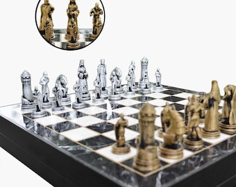 Unique Paladin Metal Chess Set with Storage 14&#39;&#39; x 14&#39;&#39; | Personalized Foldable Luxury Collectible Chess Set