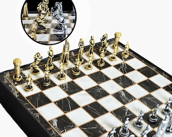 Luxury Roman Empire Metal Chess Set with Storage 14&#39;&#39; x 14&#39;&#39; | Personalized Foldable Luxury Collectible Chess Set