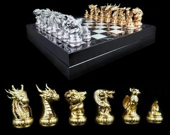 Dragon Chess Set With Chessboard: Fantasy Figures, Custom Colors