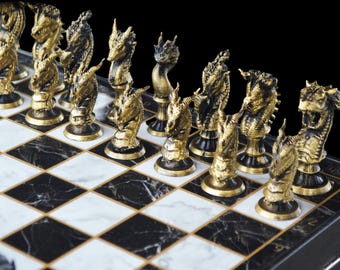 Dragon Chess Set: Collectible Handmade Chessboard, Personalized Option
