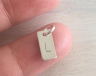 Rectangle Letter Charm Initial Tiny Sterling Silver Pendant for Bracelets or Necklaces Personalized (CHSL2529T)